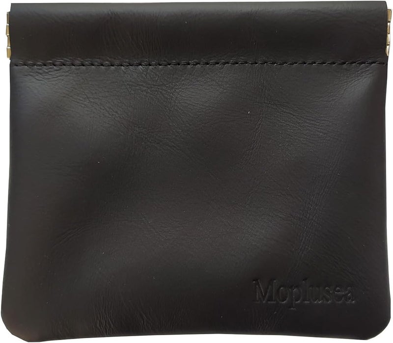 Moplusea Genuine Leather Small Coin Purse Wallet With Keychain Mini Change Purse Coin Pouch Holder For Men (Black Squeeze) - Image 1
